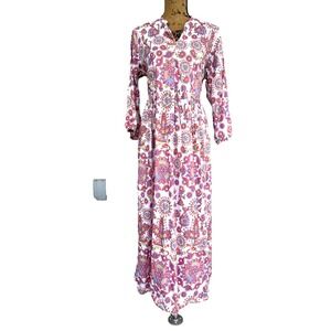 Khaadi Women's Dress Large Maxi Geometric Colorful Prairie Cottage Boho